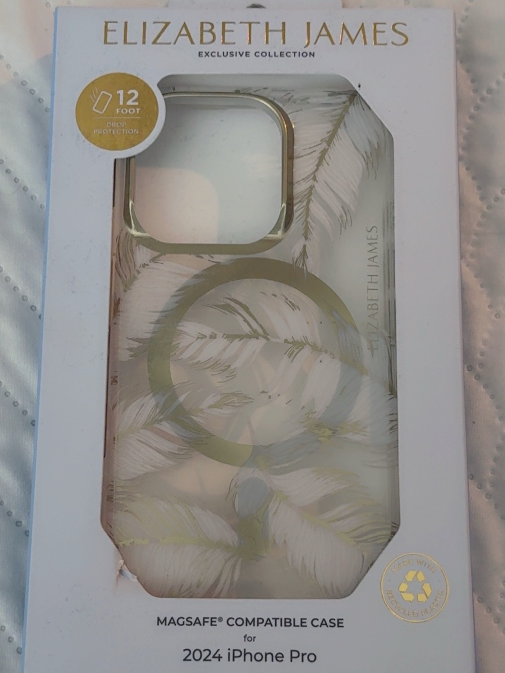 Elizabeth and James Translucent MagSafe Case with Gold Feather Motif